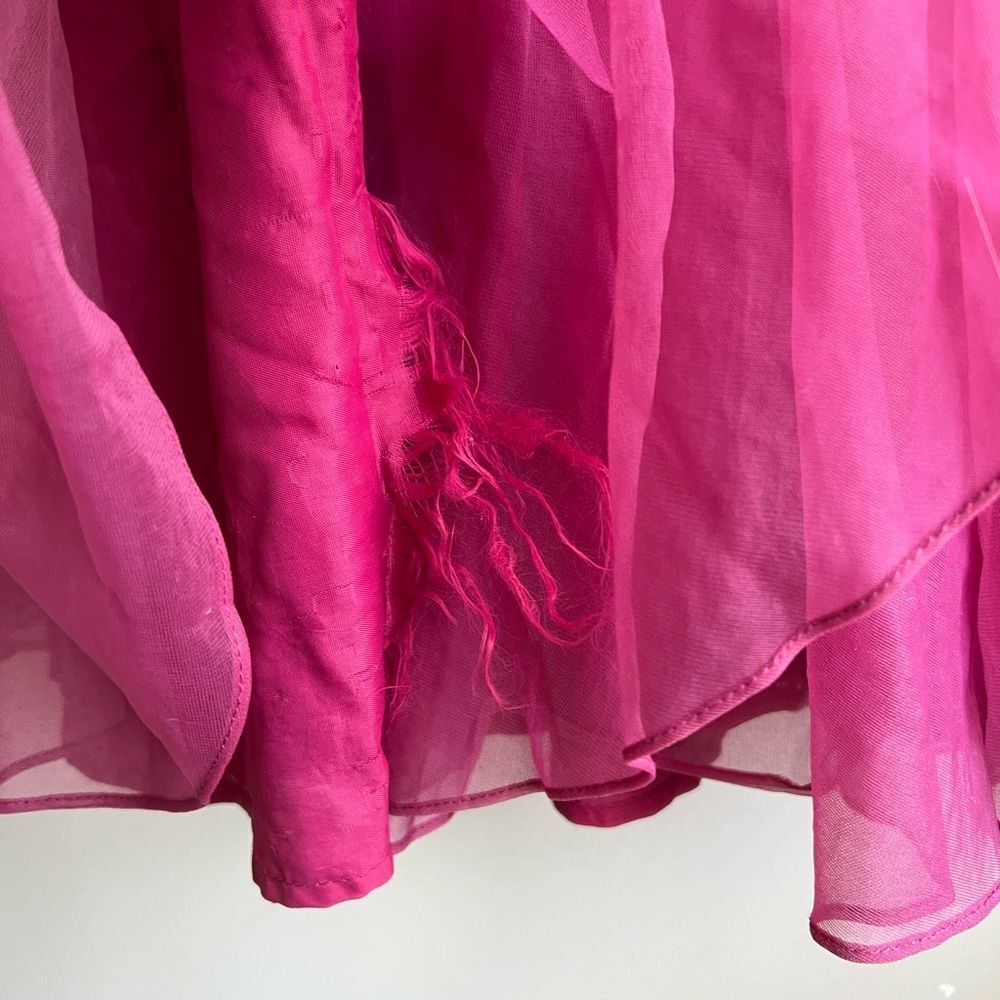 Vintage 1970s Magenta Chiffon Long Sleeve Victorian Maxi Dress XS Prairie - Picture 7 of 13